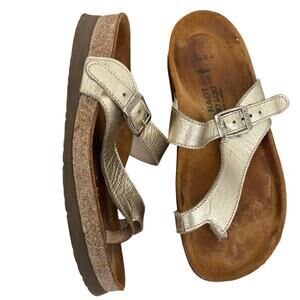 Naot Women's Gold Metallic Leather Strappy Toe Loop Tahoe Sandals EU Size 37